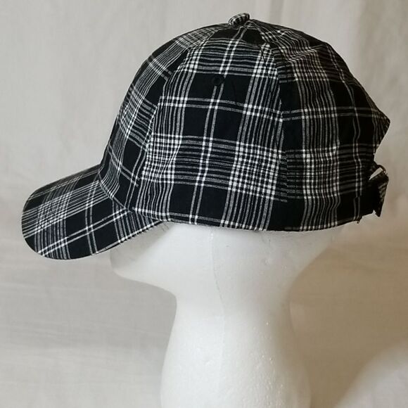 Black and White Plaid Cap with Bling Cross - Picture 4 of 6